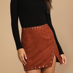 Lulus Fall For It Brown Suede Studded Mini Skirt - Size M